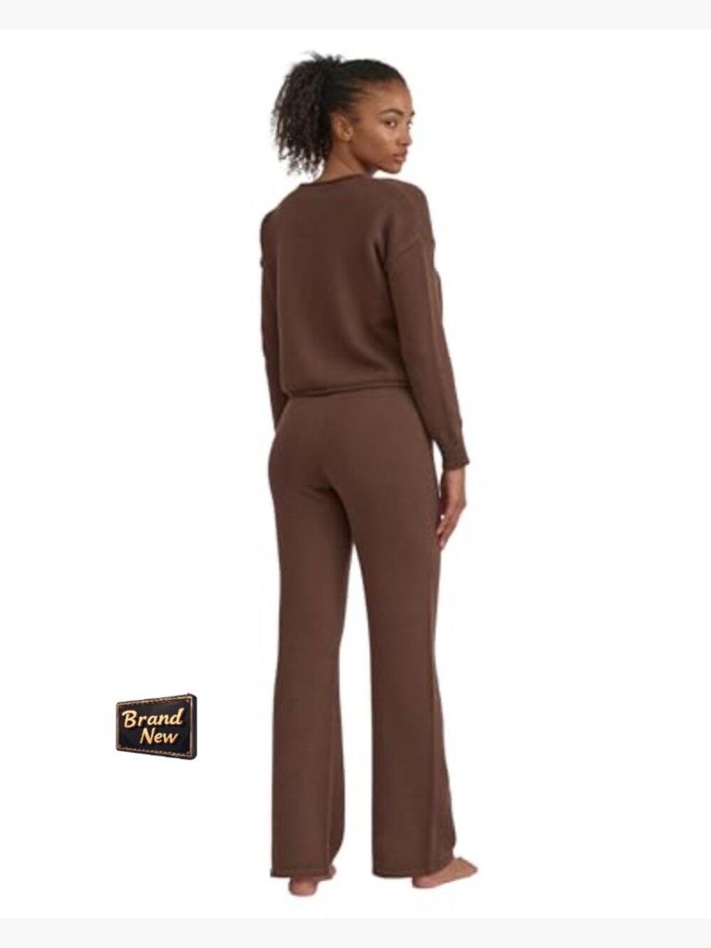 Wide Leg Knit Pants High Waisted Organic Cotton Drawstring - Picture 2 of 3